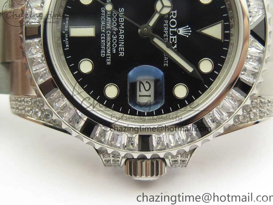 0504 GoAnywhere Submariner Black Diamond Bezel SS GSF Best Edition Black Dial On SS Bracelet A 3270